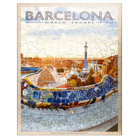puzzleplate Barcelona, Spain - Park Güell, Mosaic Mirage at Dusk, Vintage Travel Poster 100 Jigsaw Puzzle