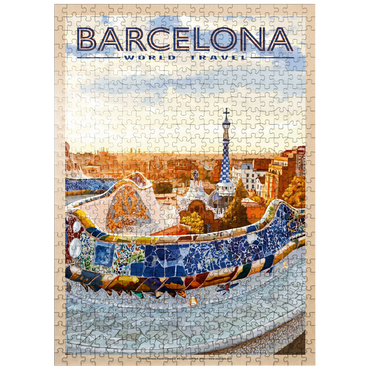 puzzleplate Barcelona, Spain - Park Güell, Mosaic Mirage at Dusk, Vintage Travel Poster 500 Jigsaw Puzzle