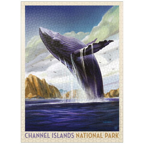 puzzleplate Channel Islands National Park: Breaching Whale, Vintage Poster 1000 Jigsaw Puzzle