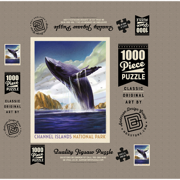 Channel Islands National Park: Breaching Whale, Vintage Poster 1000 Jigsaw Puzzle box 3D Modell