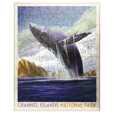 puzzleplate Channel Islands National Park: Breaching Whale, Vintage Poster 100 Jigsaw Puzzle