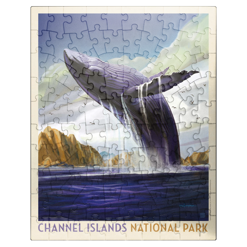puzzleplate Channel Islands National Park: Breaching Whale, Vintage Poster 100 Jigsaw Puzzle
