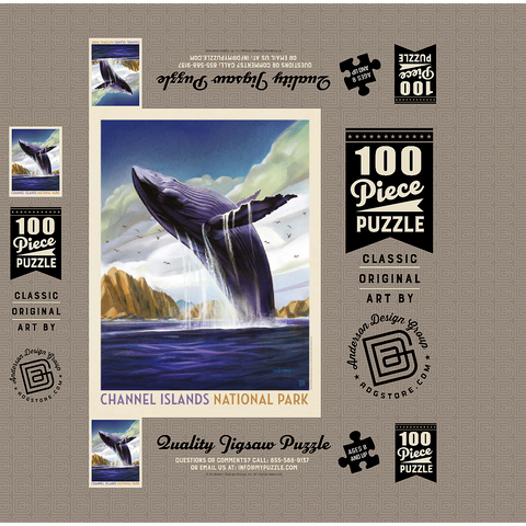 Channel Islands National Park: Breaching Whale, Vintage Poster 100 Jigsaw Puzzle box 3D Modell
