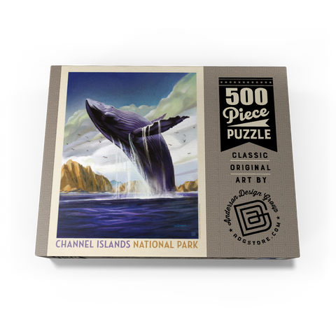 Channel Islands National Park: Breaching Whale, Vintage Poster 500 Jigsaw Puzzle box view3