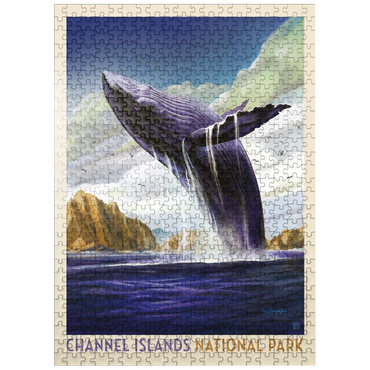 puzzleplate Channel Islands National Park: Breaching Whale, Vintage Poster 500 Jigsaw Puzzle