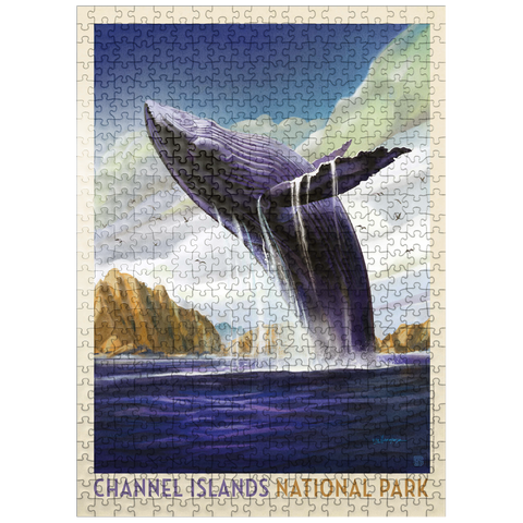 puzzleplate Channel Islands National Park: Breaching Whale, Vintage Poster 500 Jigsaw Puzzle