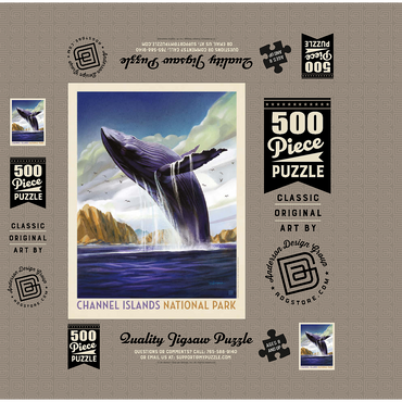 Channel Islands National Park: Breaching Whale, Vintage Poster 500 Jigsaw Puzzle box 3D Modell