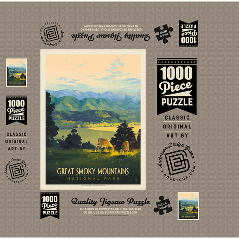 Great Smoky Mountains National Park: Dusk In Cades Cove, Vintage Poster 1000 Jigsaw Puzzle box 3D Modell