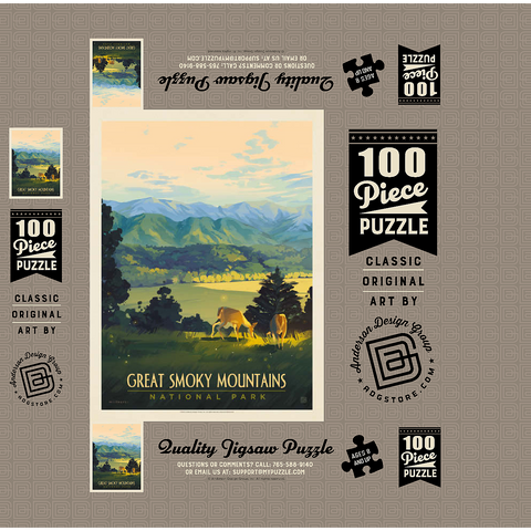 Great Smoky Mountains National Park: Dusk In Cades Cove, Vintage Poster 100 Jigsaw Puzzle box 3D Modell
