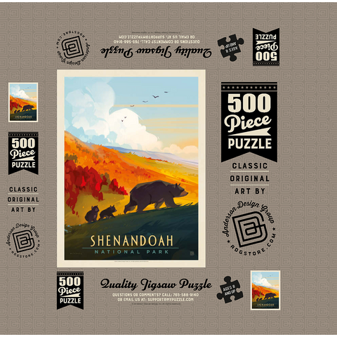 Shenandoah National Park: Mama Bear & Cubs, Vintage Poster 500 Jigsaw Puzzle box 3D Modell