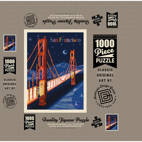 San Francisco: Golden Gate (Mod Design), Vintage Poster 1000 Jigsaw Puzzle box 3D Modell