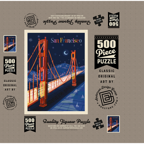 San Francisco: Golden Gate (Mod Design), Vintage Poster 500 Jigsaw Puzzle box 3D Modell