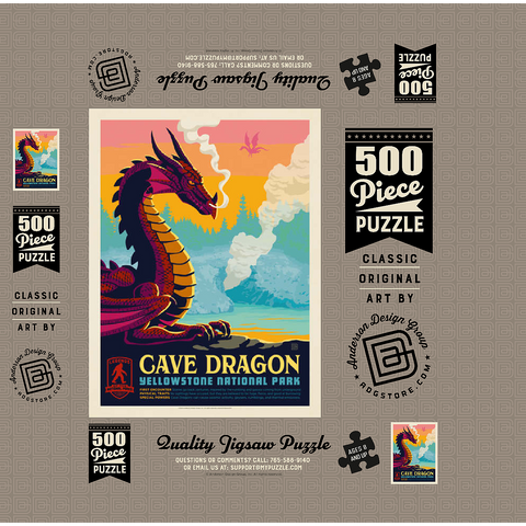 Legends Of The National Parks: Yellowstone's Cave Dragon, Vintage Poster 500 Jigsaw Puzzle box 3D Modell