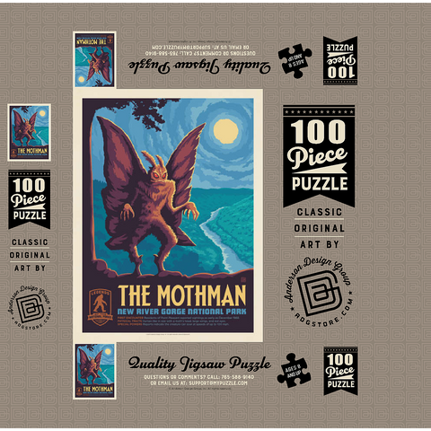 Legends Of The National Parks: New River Gorge's MothMan, Vintage Poster 100 Jigsaw Puzzle box 3D Modell