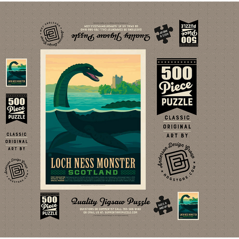 Mythical Creatures: Loch Ness Monster, Vintage Poster 500 Jigsaw Puzzle box 3D Modell