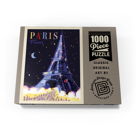 France: Paris, Eiffel Tower At Night (Mod Design), Vintage Poster 1000 Jigsaw Puzzle box view3