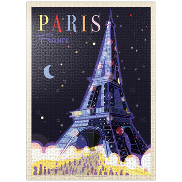 puzzleplate France: Paris, Eiffel Tower At Night (Mod Design), Vintage Poster 1000 Jigsaw Puzzle