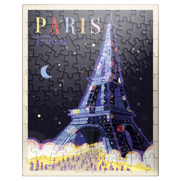 puzzleplate France: Paris, Eiffel Tower At Night (Mod Design), Vintage Poster 100 Jigsaw Puzzle