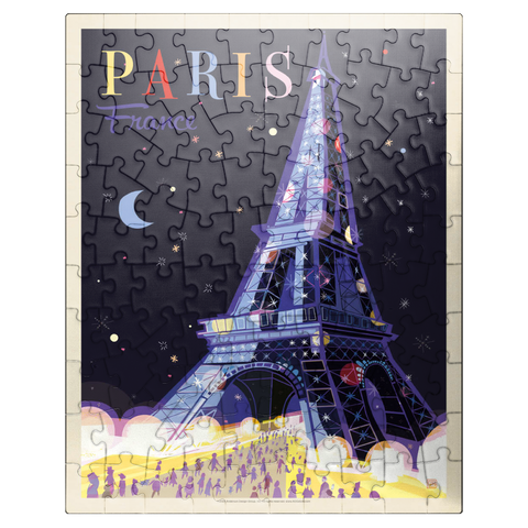 puzzleplate France: Paris, Eiffel Tower At Night (Mod Design), Vintage Poster 100 Jigsaw Puzzle