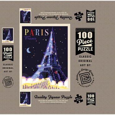 France: Paris, Eiffel Tower At Night (Mod Design), Vintage Poster 100 Jigsaw Puzzle box 3D Modell