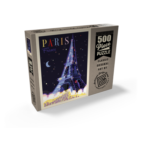 France: Paris, Eiffel Tower At Night (Mod Design), Vintage Poster 500 Jigsaw Puzzle box view2