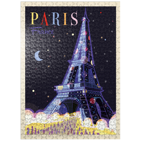 puzzleplate France: Paris, Eiffel Tower At Night (Mod Design), Vintage Poster 500 Jigsaw Puzzle