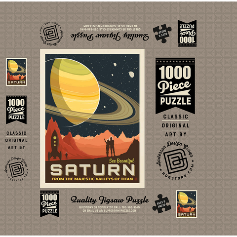 Saturn: From The Valleys Of Titan, Vintage Poster 1000 Jigsaw Puzzle box 3D Modell