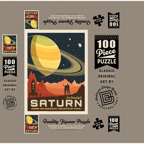Saturn: From The Valleys Of Titan, Vintage Poster 100 Jigsaw Puzzle box 3D Modell