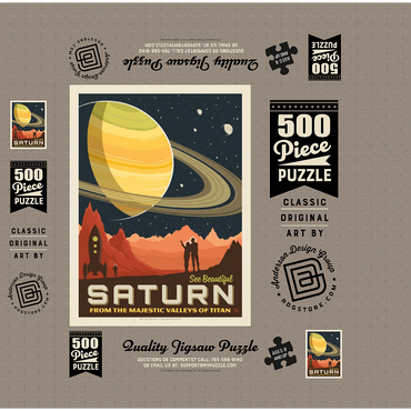 Saturn: From The Valleys Of Titan, Vintage Poster 500 Jigsaw Puzzle box 3D Modell