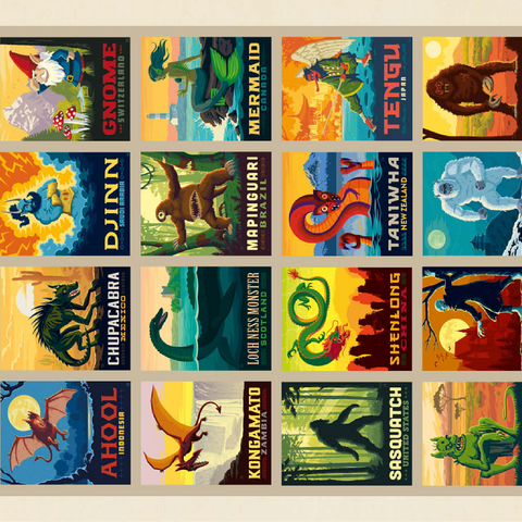 Mythical Creatures From Around The World, Vintage Poster 100 Jigsaw Puzzle 3D Modell