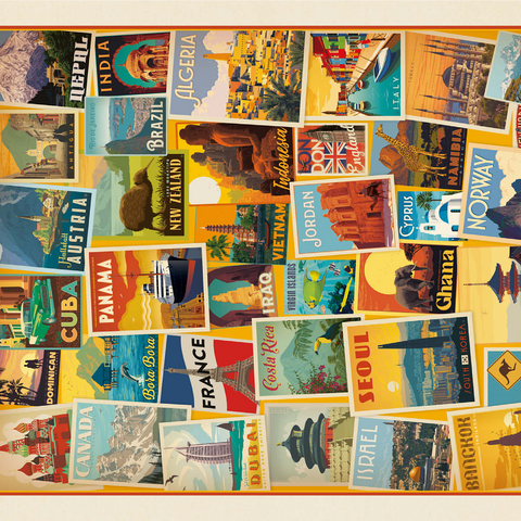 World Travel: Collage Print, Vintage Poster 1000 Jigsaw Puzzle 3D Modell