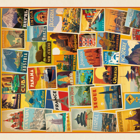 World Travel: Collage Print, Vintage Poster 100 Jigsaw Puzzle 3D Modell