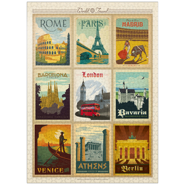 puzzleplate World Travel: Multi-Image Print - Edition 1, Vintage Poster 1000 Jigsaw Puzzle