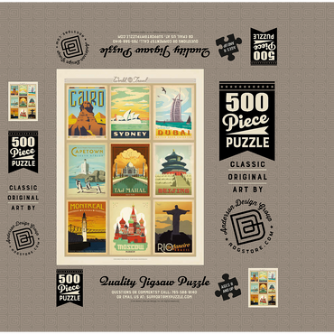 World Travel: Multi-Image Print - Edition 2, Vintage Poster 500 Jigsaw Puzzle box 3D Modell