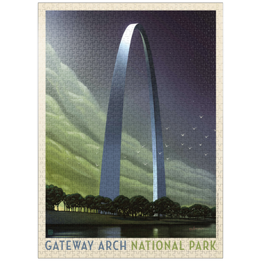 puzzleplate Gateway Arch National Park: Evening Glow, Vintage Poster 1000 Jigsaw Puzzle
