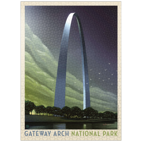 puzzleplate Gateway Arch National Park: Evening Glow, Vintage Poster 1000 Jigsaw Puzzle