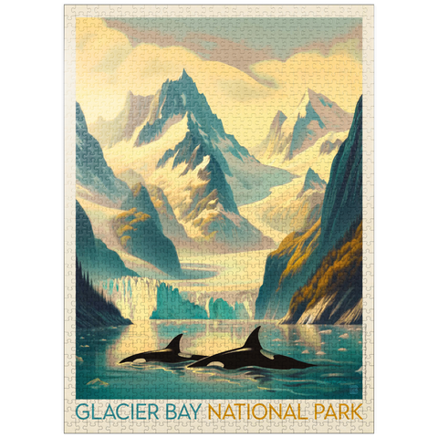 puzzleplate Glacier Bay National Park: Gliding Orcas, Vintage Poster 1000 Jigsaw Puzzle