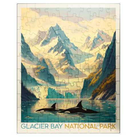 puzzleplate Glacier Bay National Park: Gliding Orcas, Vintage Poster 100 Jigsaw Puzzle