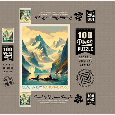Glacier Bay National Park: Gliding Orcas, Vintage Poster 100 Jigsaw Puzzle box 3D Modell