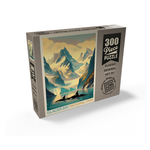 Glacier Bay National Park: Gliding Orcas, Vintage Poster 300 Jigsaw Puzzle box view2