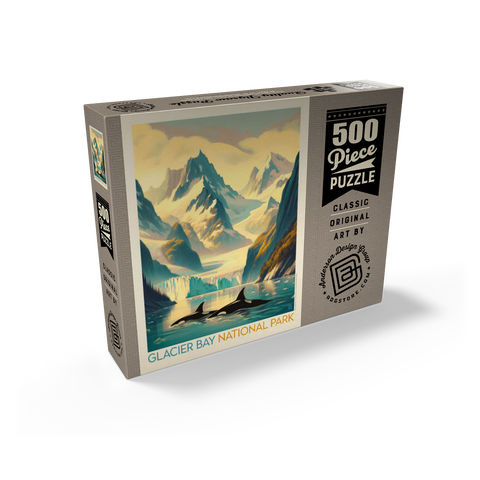 Glacier Bay National Park: Gliding Orcas, Vintage Poster 500 Jigsaw Puzzle box view1