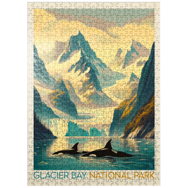 puzzleplate Glacier Bay National Park: Gliding Orcas, Vintage Poster 500 Jigsaw Puzzle