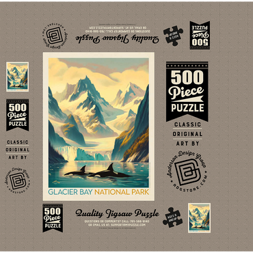 Glacier Bay National Park: Gliding Orcas, Vintage Poster 500 Jigsaw Puzzle box 3D Modell