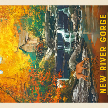New River Gorge National Park & Preserve: Fall Colors, Vintage Poster 100 Jigsaw Puzzle 3D Modell