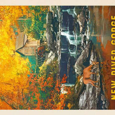 New River Gorge National Park & Preserve: Fall Colors, Vintage Poster 500 Jigsaw Puzzle 3D Modell