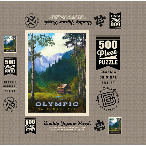 Olympic National Park: Enchanted Valley Chalet, Vintage Poster 500 Jigsaw Puzzle box 3D Modell