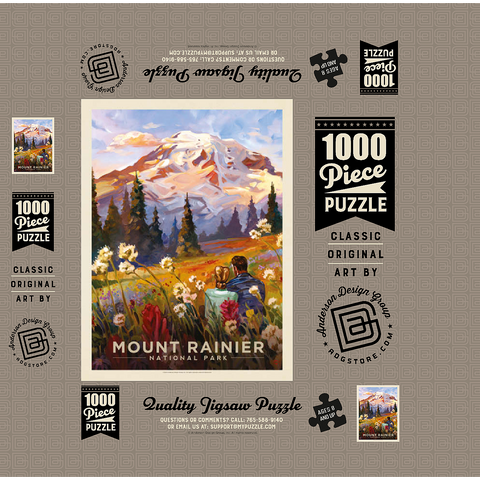 Mount Rainier National Park: Moment in the Meadow, Vintage Poster 1000 Jigsaw Puzzle box 3D Modell