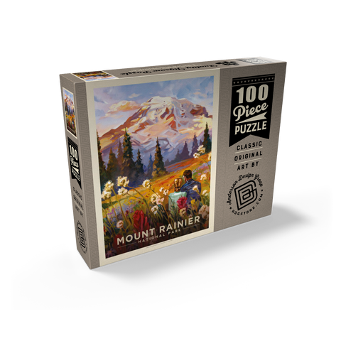Mount Rainier National Park: Moment in the Meadow, Vintage Poster 100 Jigsaw Puzzle box view2
