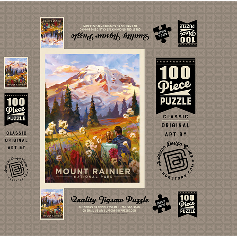 Mount Rainier National Park: Moment in the Meadow, Vintage Poster 100 Jigsaw Puzzle box 3D Modell