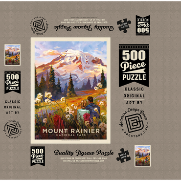 Mount Rainier National Park: Moment in the Meadow, Vintage Poster 500 Jigsaw Puzzle box 3D Modell